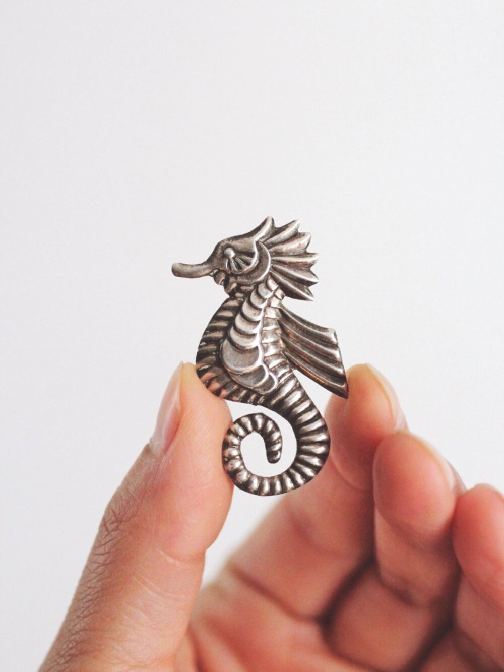 Vintage Sterling Silver Seahorse Mexico Silver Brooch Pin Handcrafted 2-Inch Len